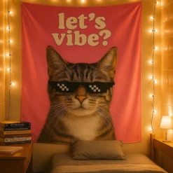 Let's Vibe Funny Cat Tapestry