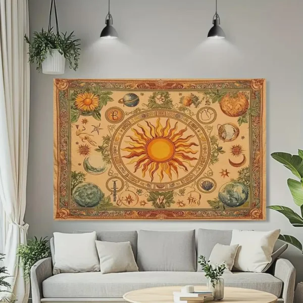 Sun, Moon, Sunflower & Butterfly Bohemian Celestial Tapestry