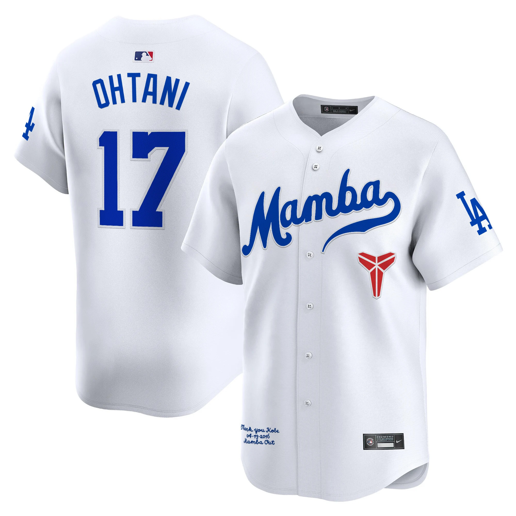 Shohei Ohtani Los Angeles Dodgers White Kobe Honor Collection Limited Stitched Jersey