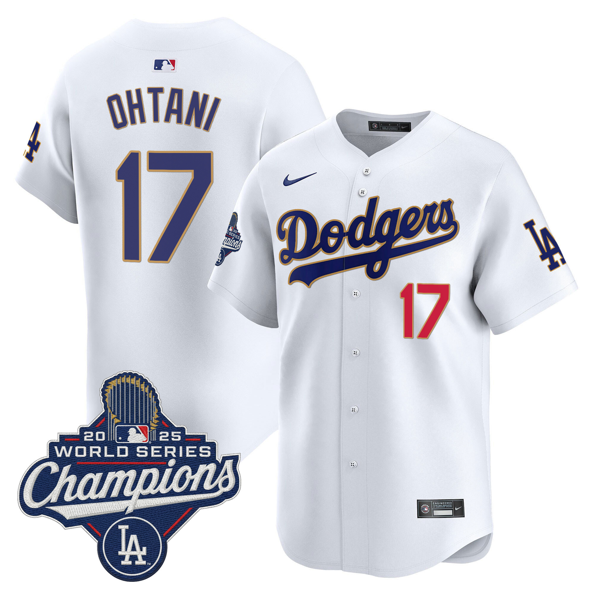 Shohei Ohtani Los Angeles Dodgers White 2025 World Series Champions Gold Collection Limited Jersey - All Stitched